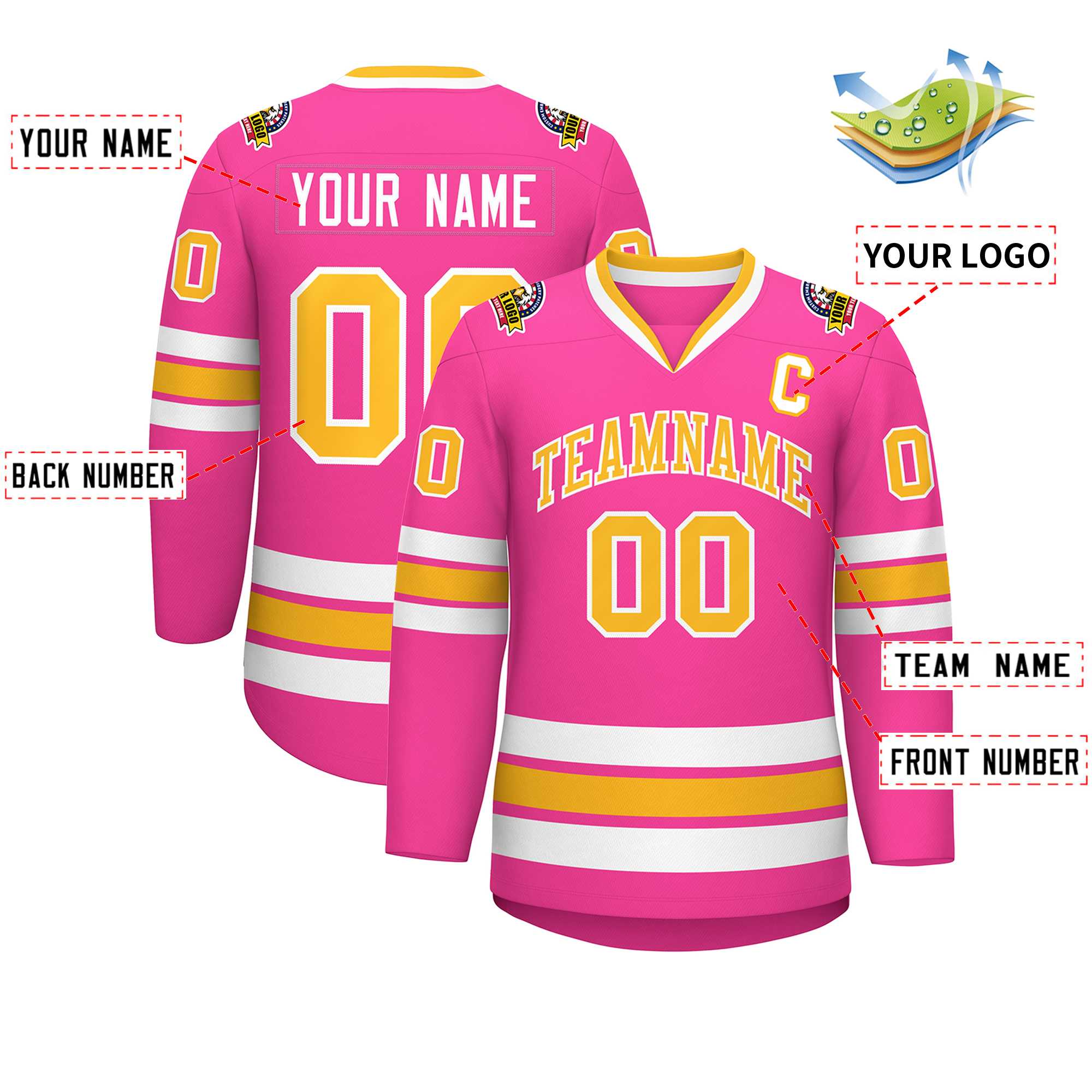 Custom Pink Gold-White Classic Style Hockey Jersey | KXKSHOP