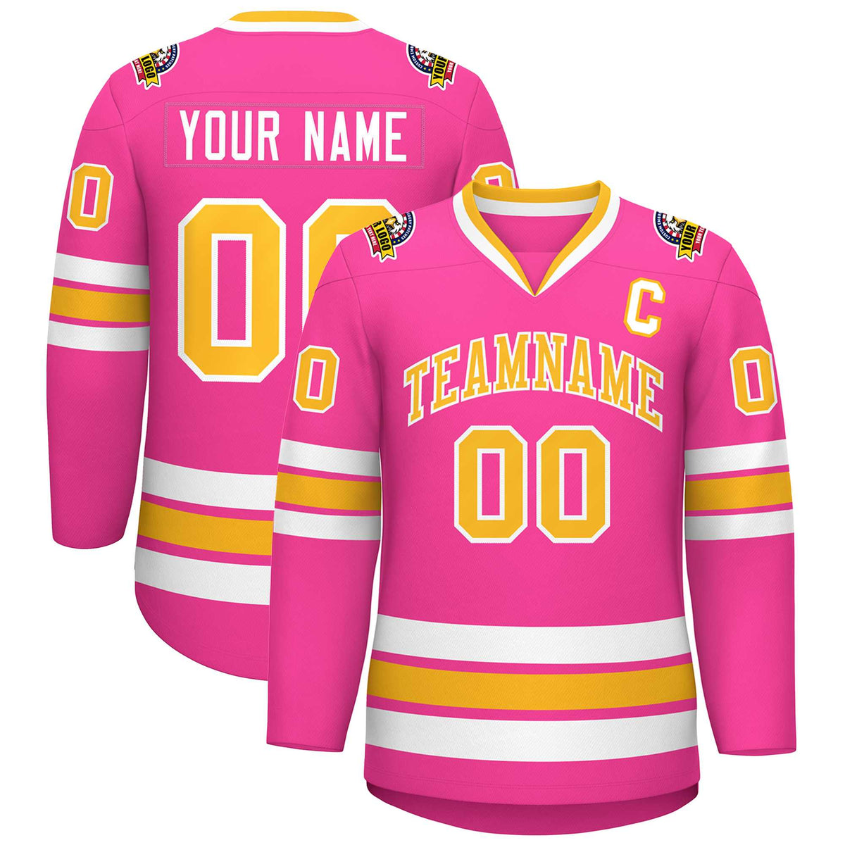 Custom Pink Gold-White Classic Style Hockey Jersey | KXKSHOP