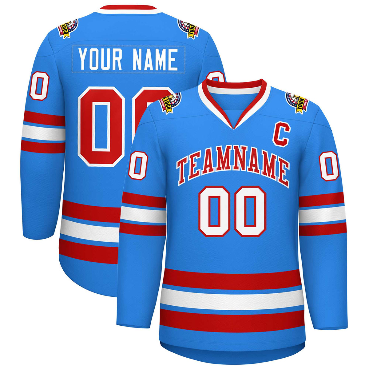 Custom Powder Blue Red-White Classic Style Hockey Jersey | KXKSHOP