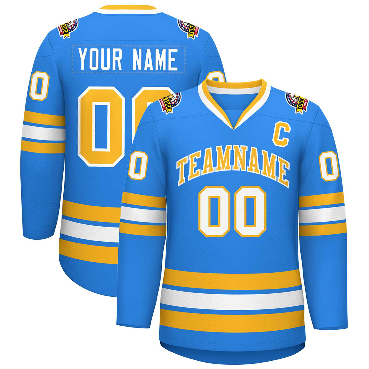 Custom Powder Blue Gold-White Classic Style Hockey Jersey | KXKSHOP