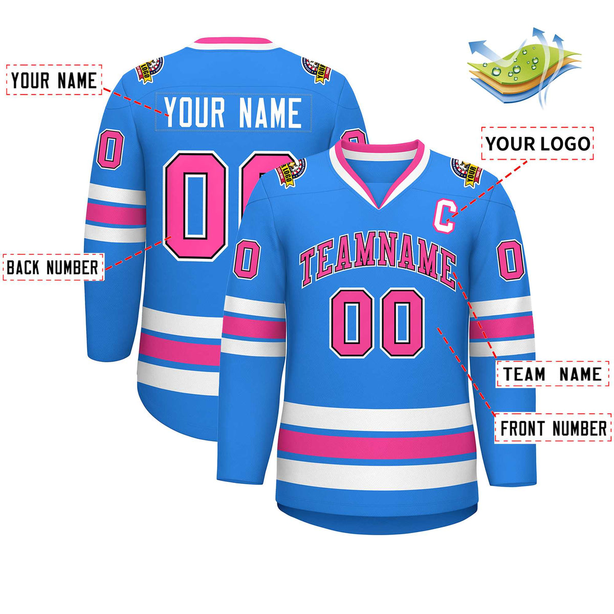 Custom Powder Blue Pink Black-White Classic Style Hockey Jersey | KXKSHOP