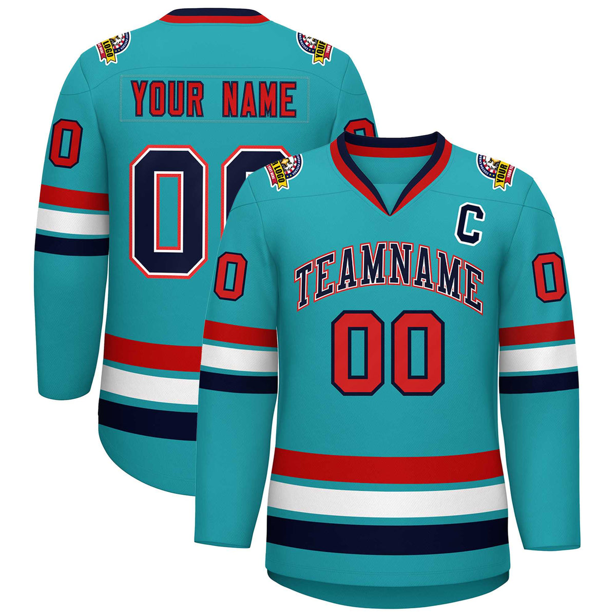 Custom Aqua Navy White-Red Classic Style Hockey Jersey | KXKSHOP