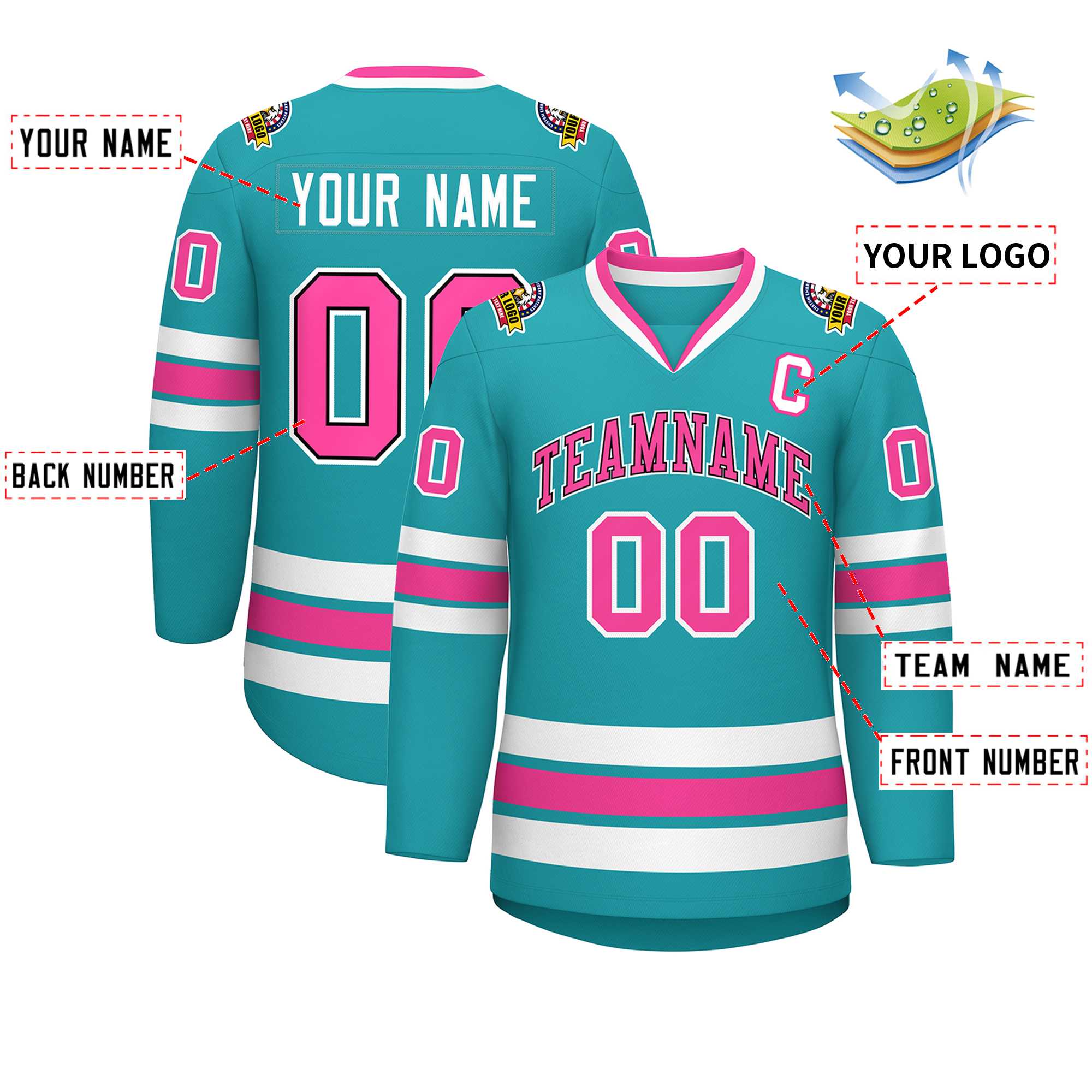 Custom Aqua Pink Navy-White Classic Style Hockey Jersey | KXKSHOP