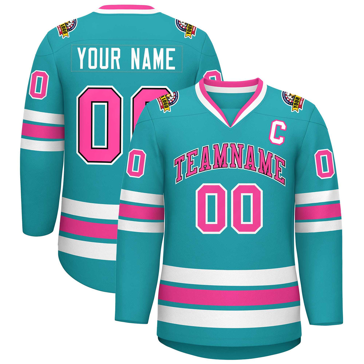 Custom Aqua Pink Navy-White Classic Style Hockey Jersey | KXKSHOP