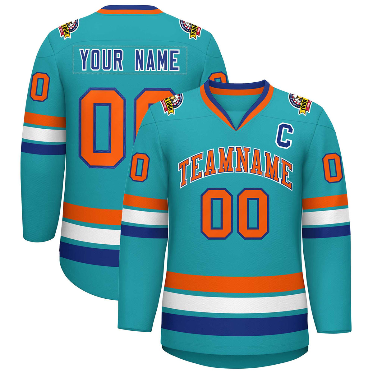 Custom Aqua Orange Royal-White Classic Style Hockey Jersey | KXKSHOP