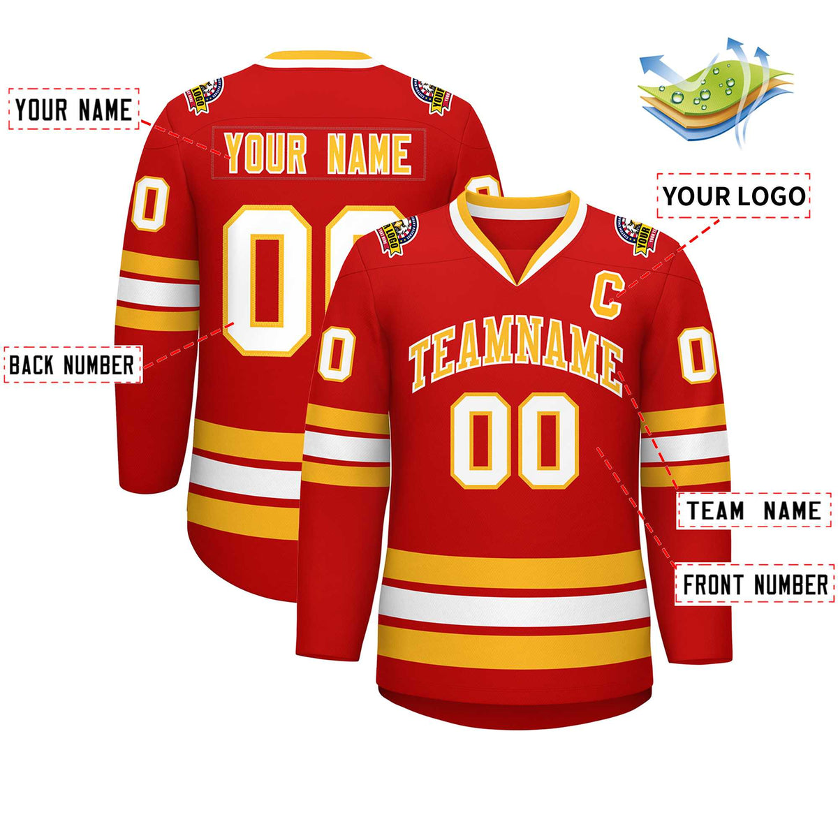 Custom Red Gold-White Classic Style Hockey Jersey | KXKSHOP