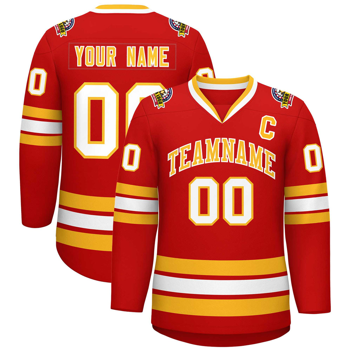 Custom Red Gold-White Classic Style Hockey Jersey | KXKSHOP