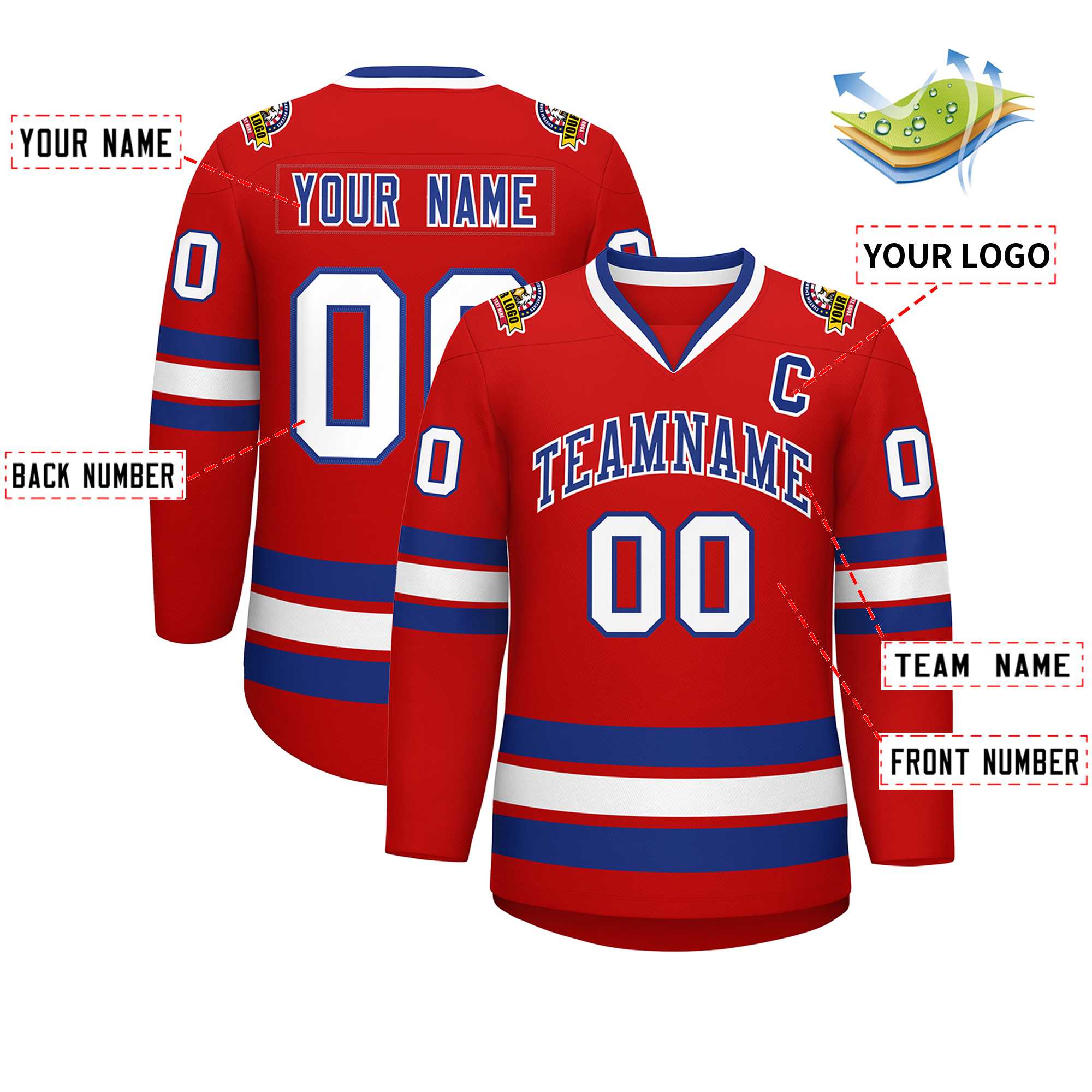 Custom Red Royal-White Classic Style Hockey Jersey | KXKSHOP