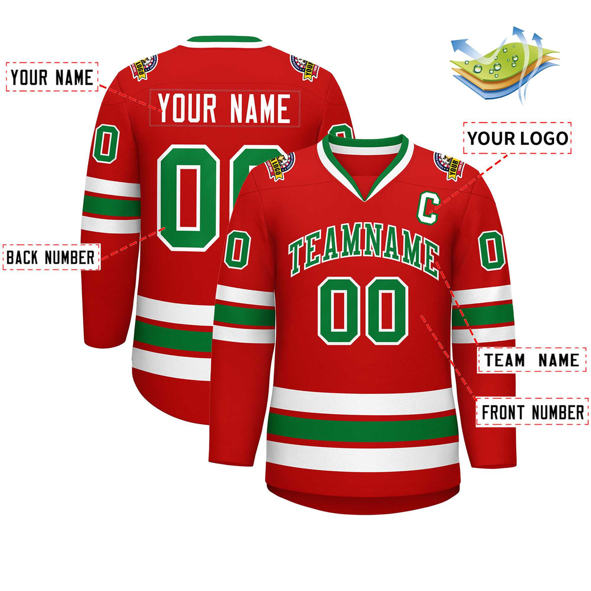 Custom Red Kelly Green-White Classic Style Hockey Jersey | KXKSHOP