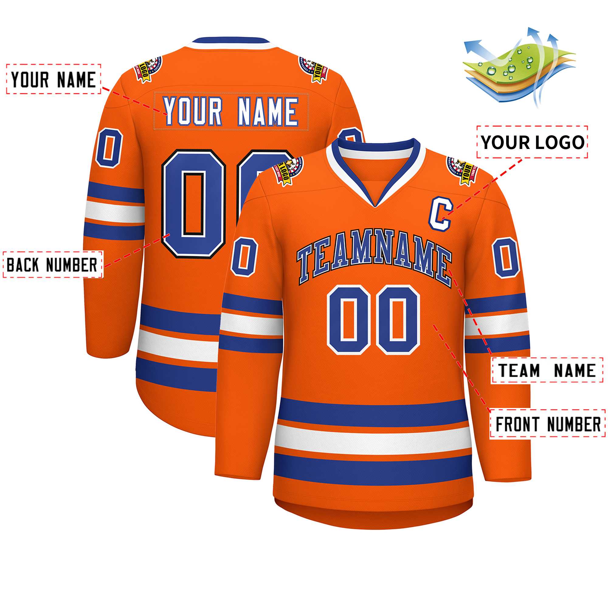 Custom Orange Royal White-Black Classic Style Hockey Jersey | KXKSHOP