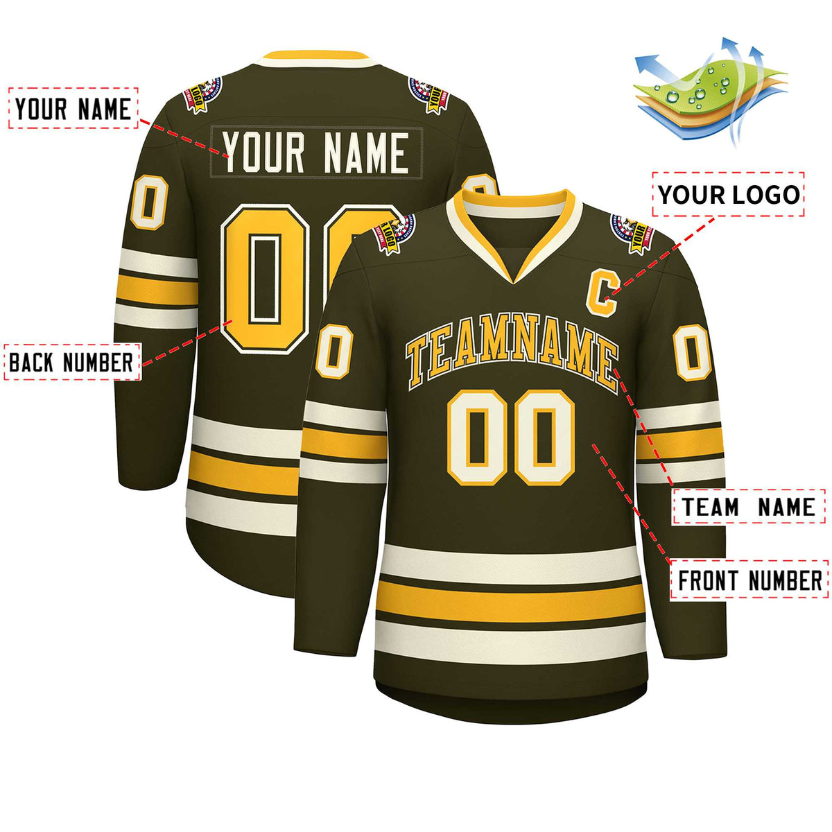 Custom Olive Gold Olive-Khaki Classic Style Hockey Jersey | KXKSHOP