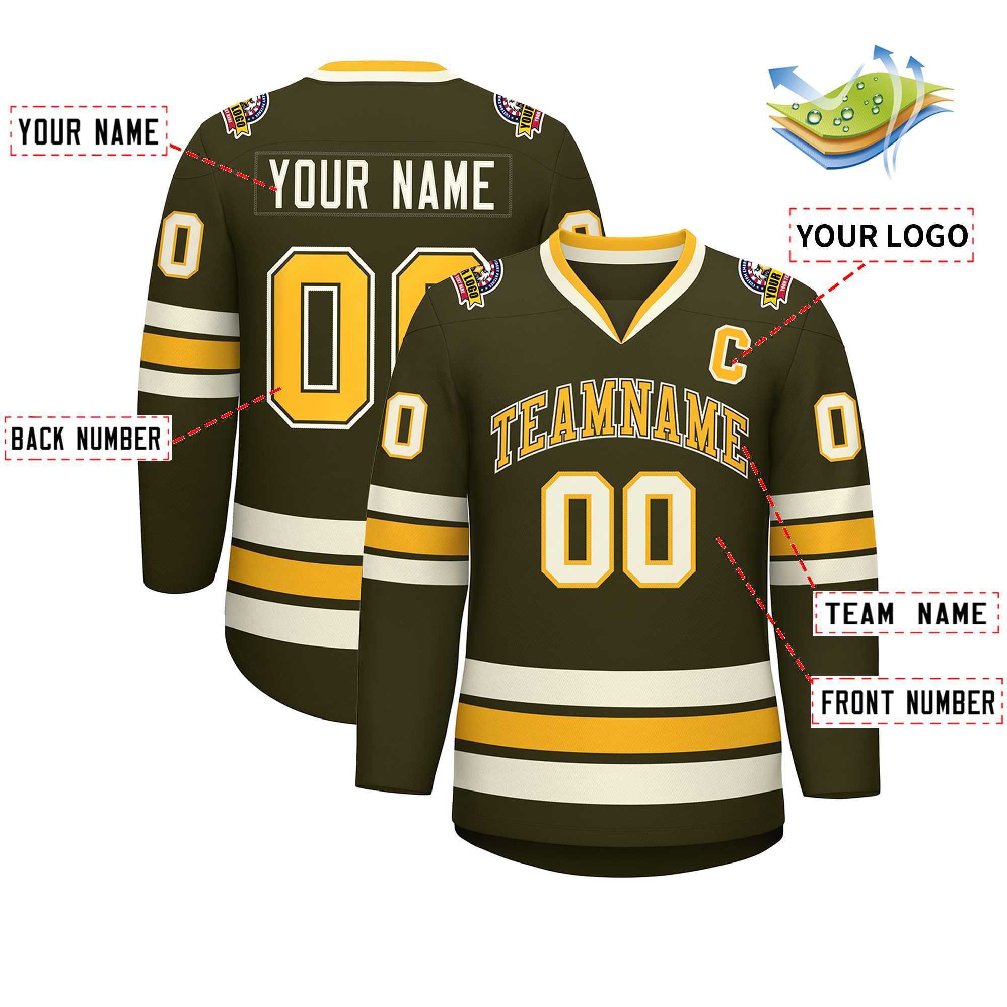 Custom Olive Gold Olive-Khaki Classic Style Hockey Jersey | KXKSHOP