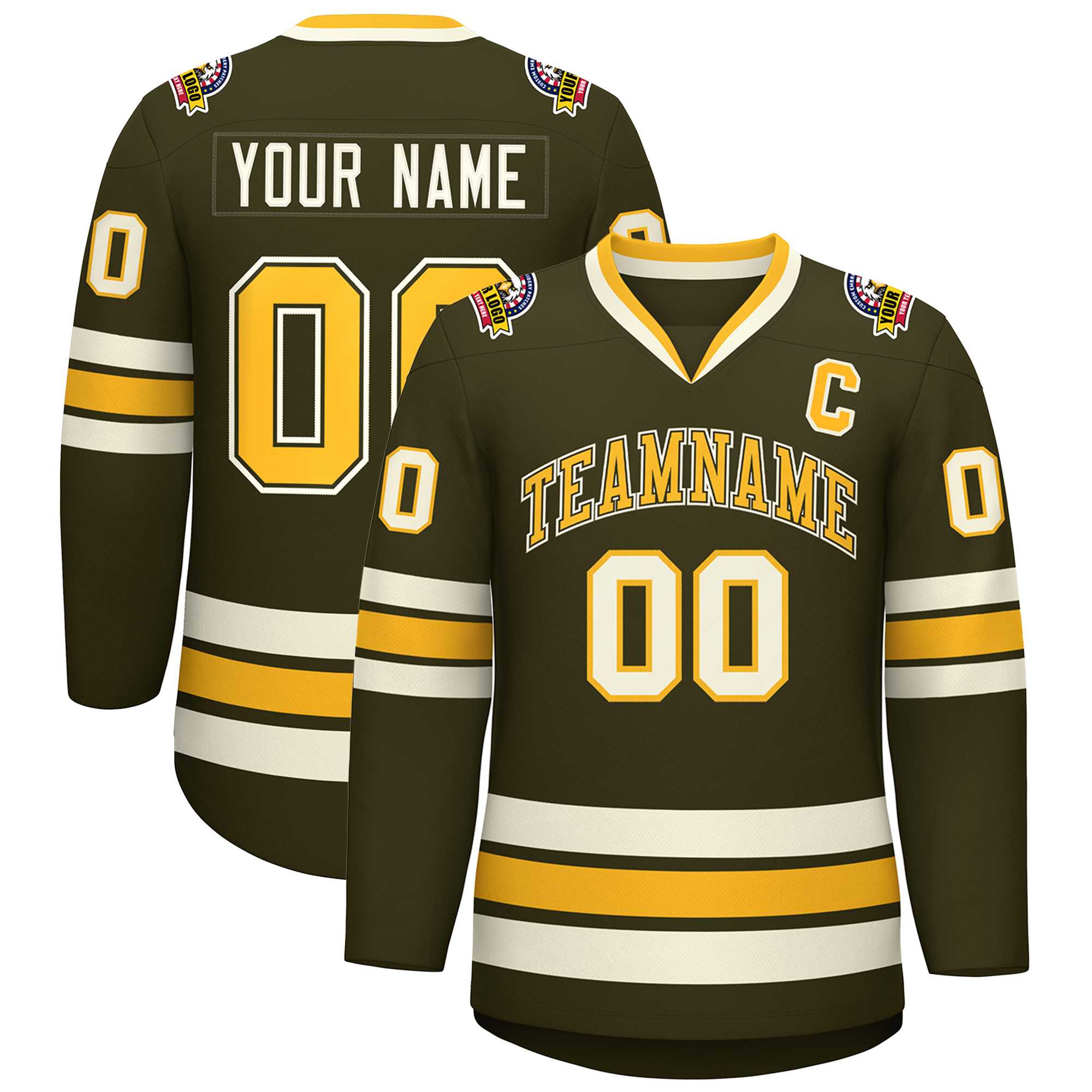 Custom Olive Gold Olive-Khaki Classic Style Hockey Jersey | KXKSHOP