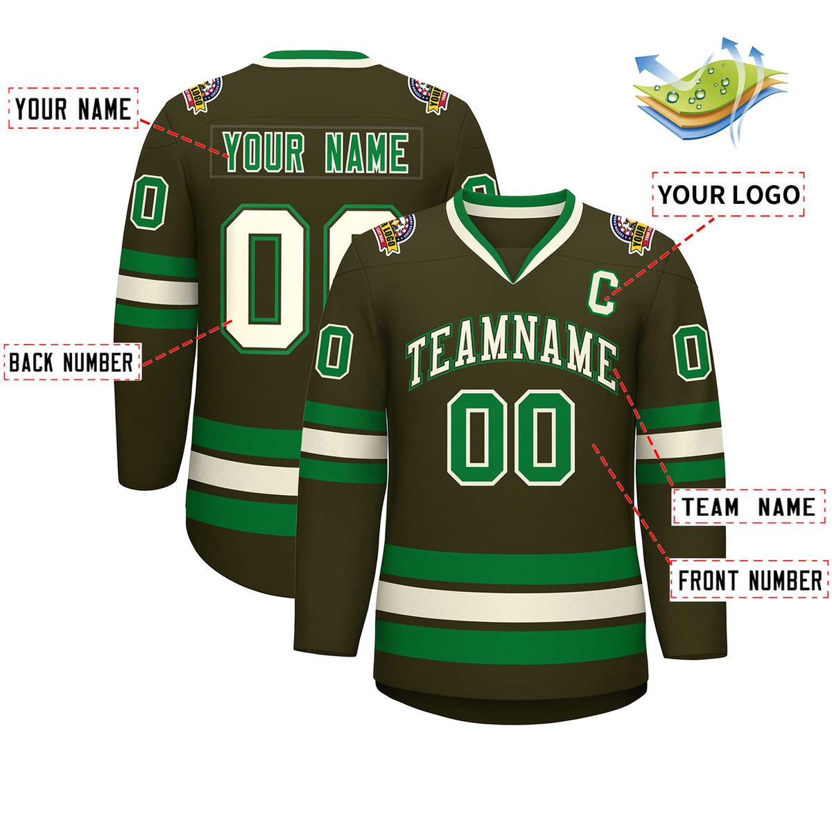 Custom Olive Khaki Olive-Kelly Green Classic Style Hockey Jersey | KXKSHOP