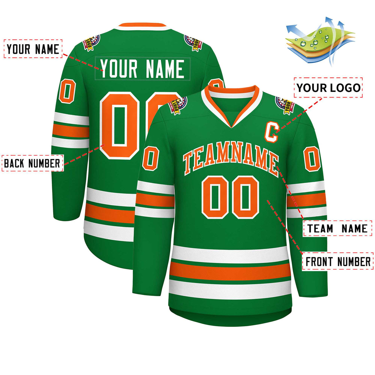 Custom Kelly Green Orange-White Classic Style Hockey Jersey | KXKSHOP