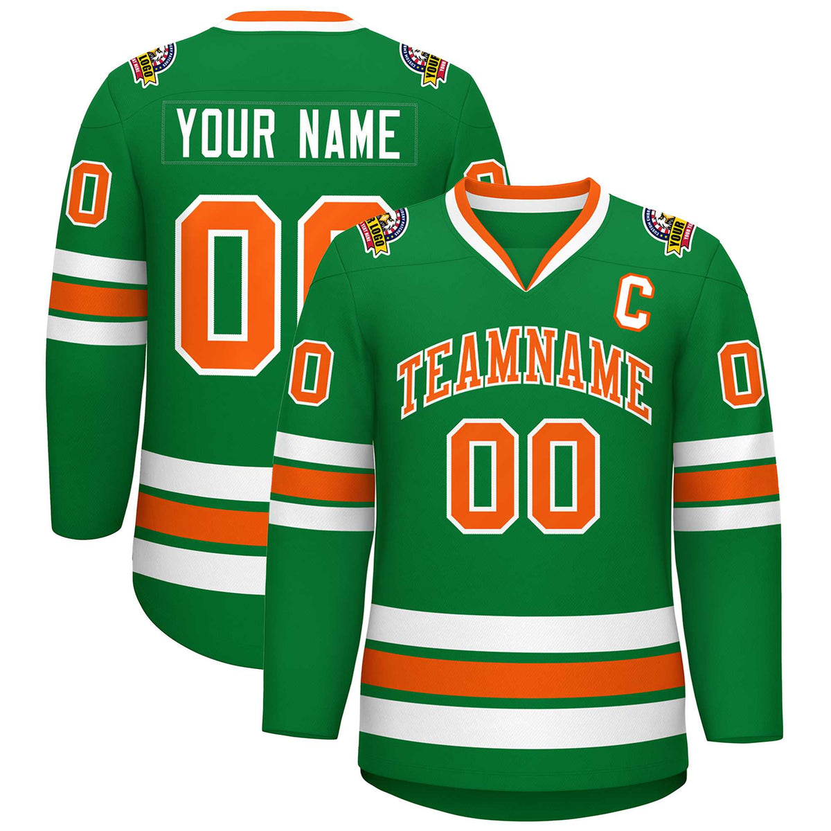 Custom Kelly Green Orange-White Classic Style Hockey Jersey | KXKSHOP