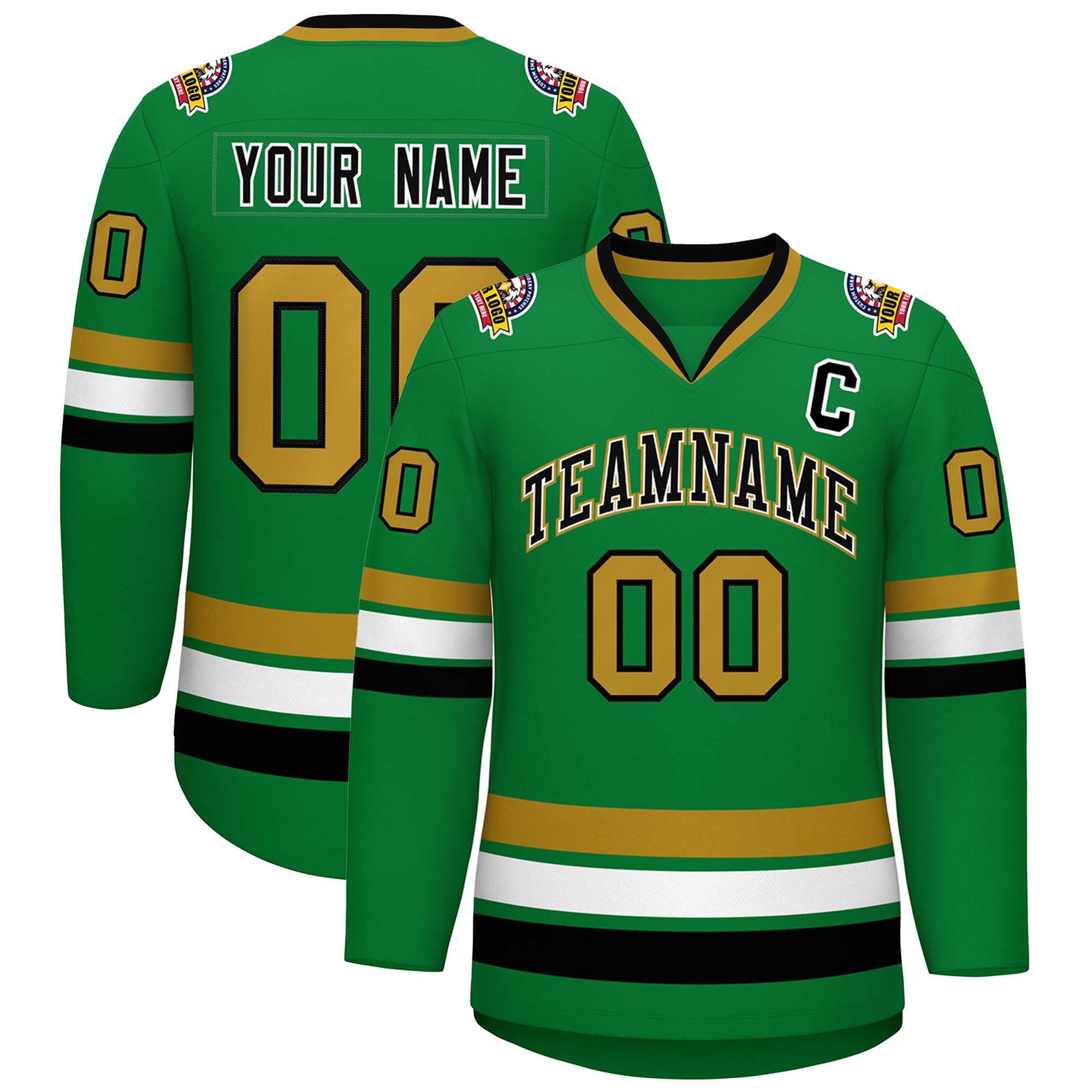Custom Kelly Green Black White-Old Gold Classic Style Hockey Jersey | KXKSHOP