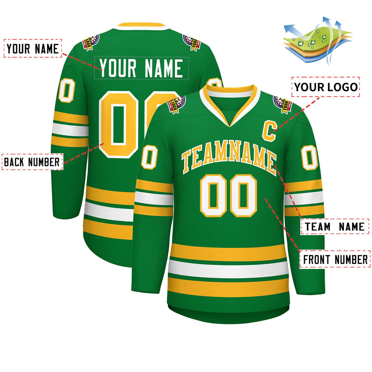 Custom Kelly Green Gold-White Classic Style Hockey Jersey | KXKSHOP