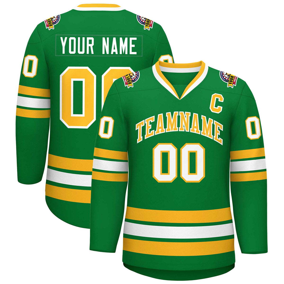 Custom Kelly Green Gold-White Classic Style Hockey Jersey | KXKSHOP
