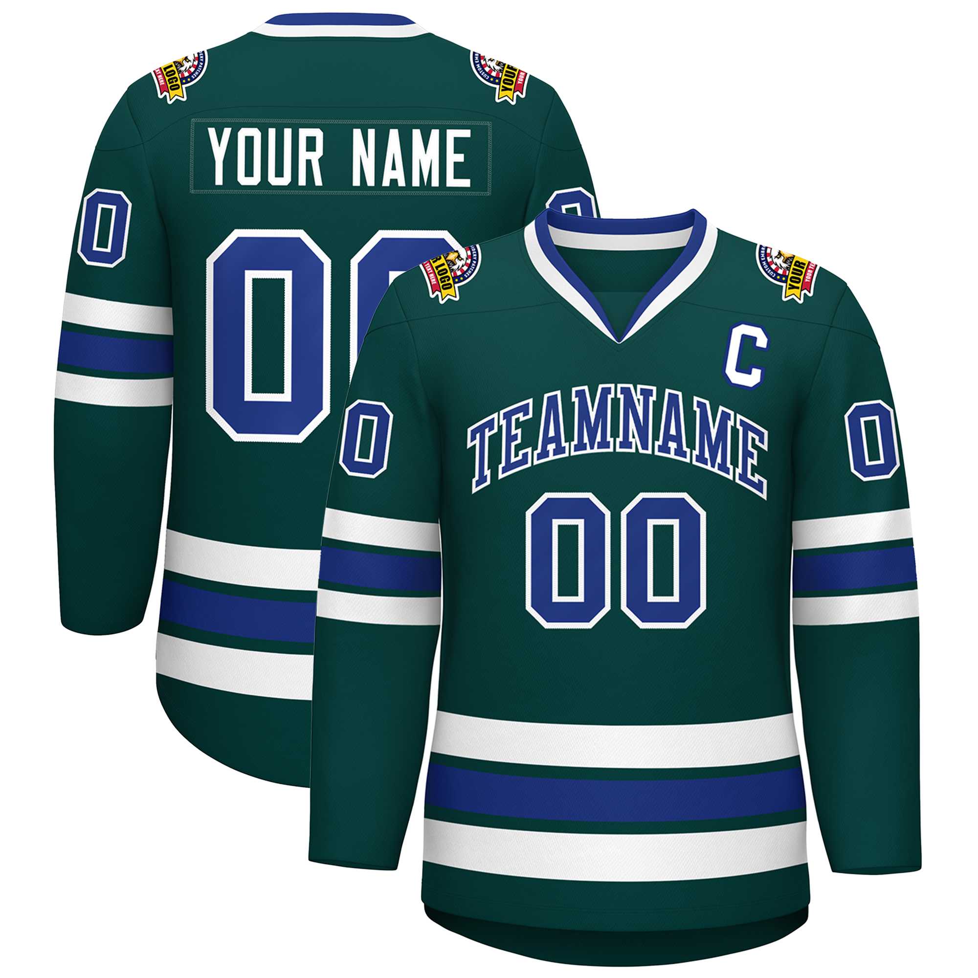 Custom Midnight Green Royal-White Classic Style Hockey Jersey | KXKSHOP
