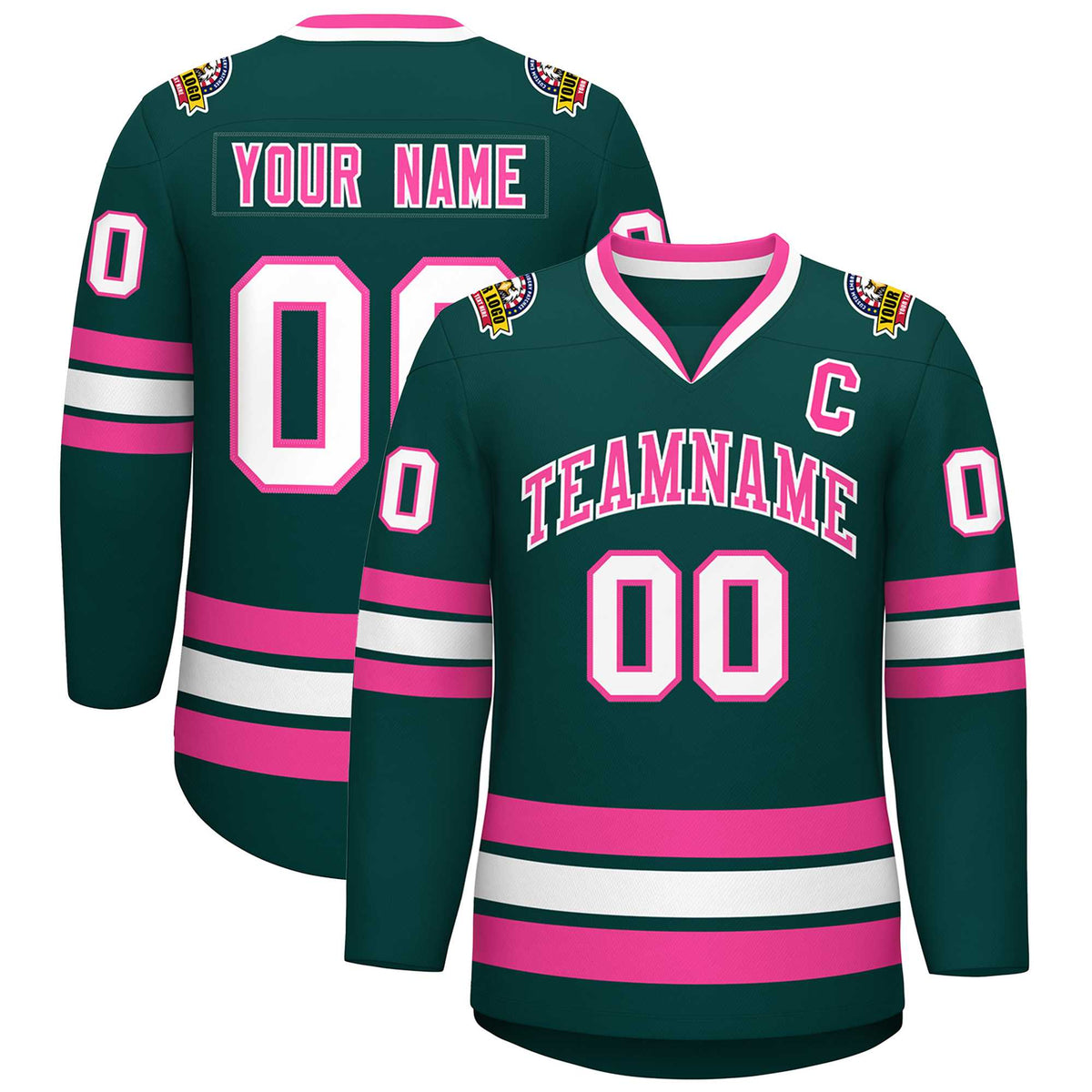Custom Midnight Green Pink-White Classic Style Hockey Jersey | KXKSHOP