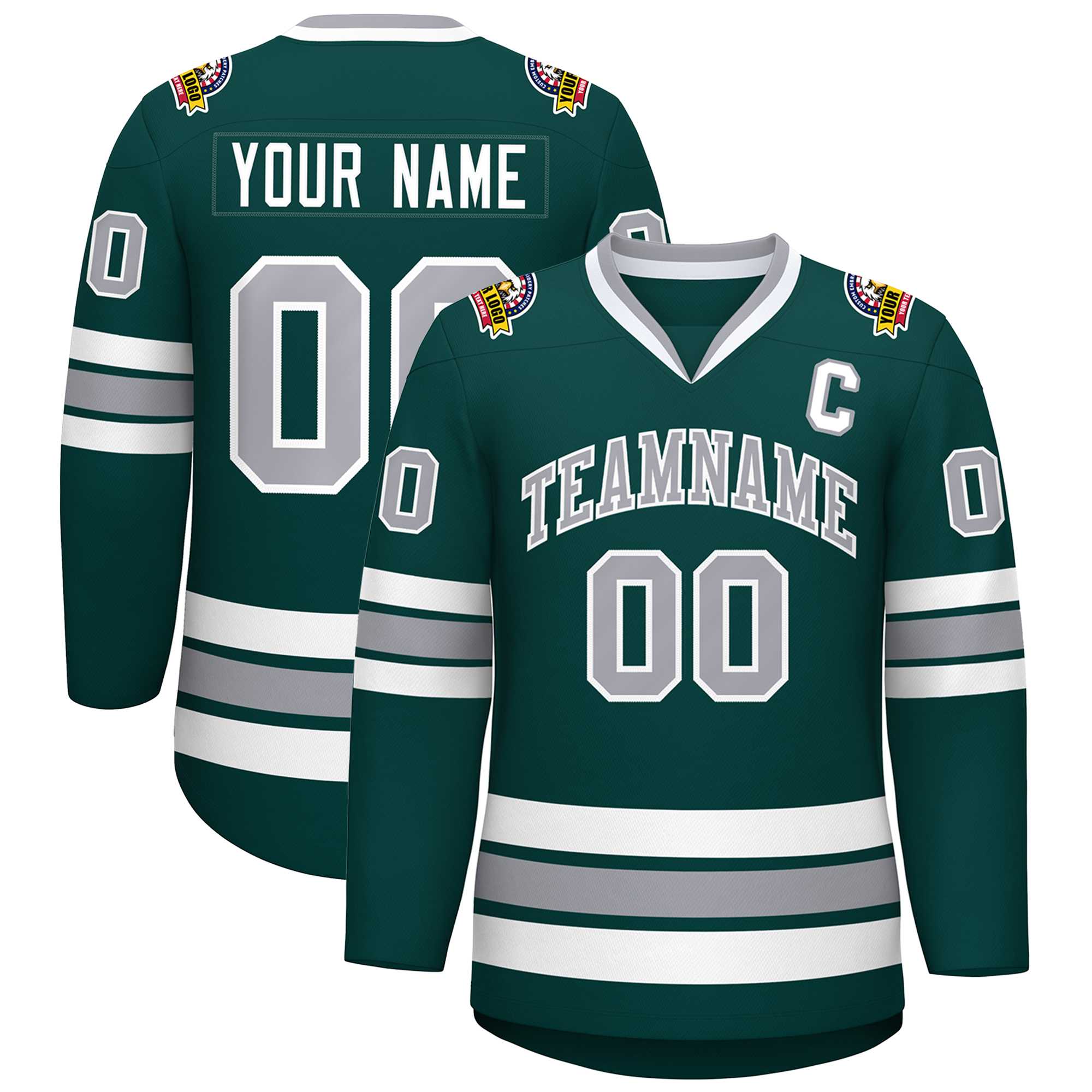 Custom Midnight Green Gray-White Classic Style Hockey Jersey | KXKSHOP