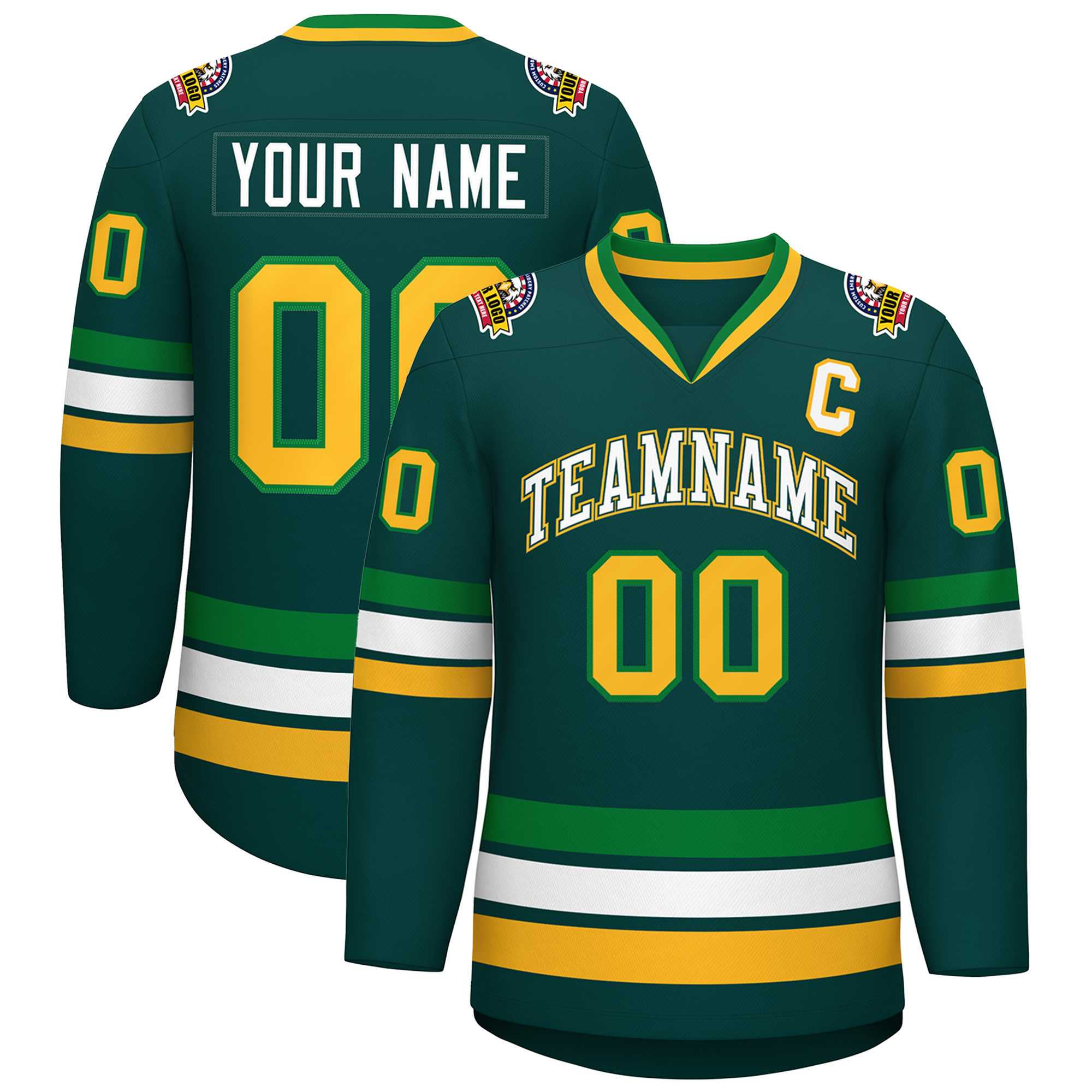 Custom Midnight Green White Kelly Green-Gold Classic Style Hockey Jersey | KXKSHOP