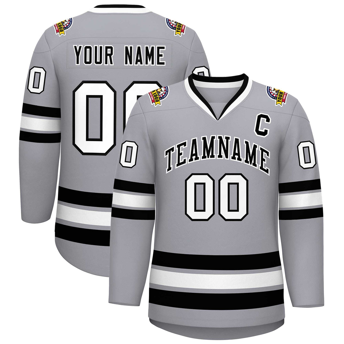 Custom Gray Black-White Classic Style Hockey Jersey | KXKSHOP