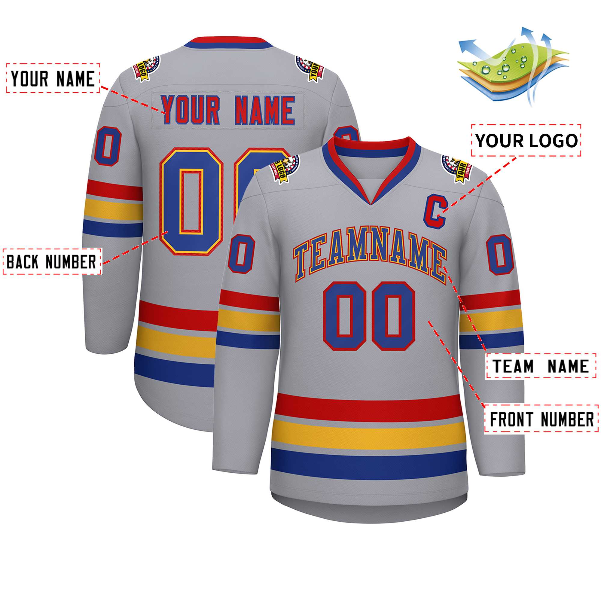 Custom Gray Royal Gold-Red Classic Style Hockey Jersey | KXKSHOP