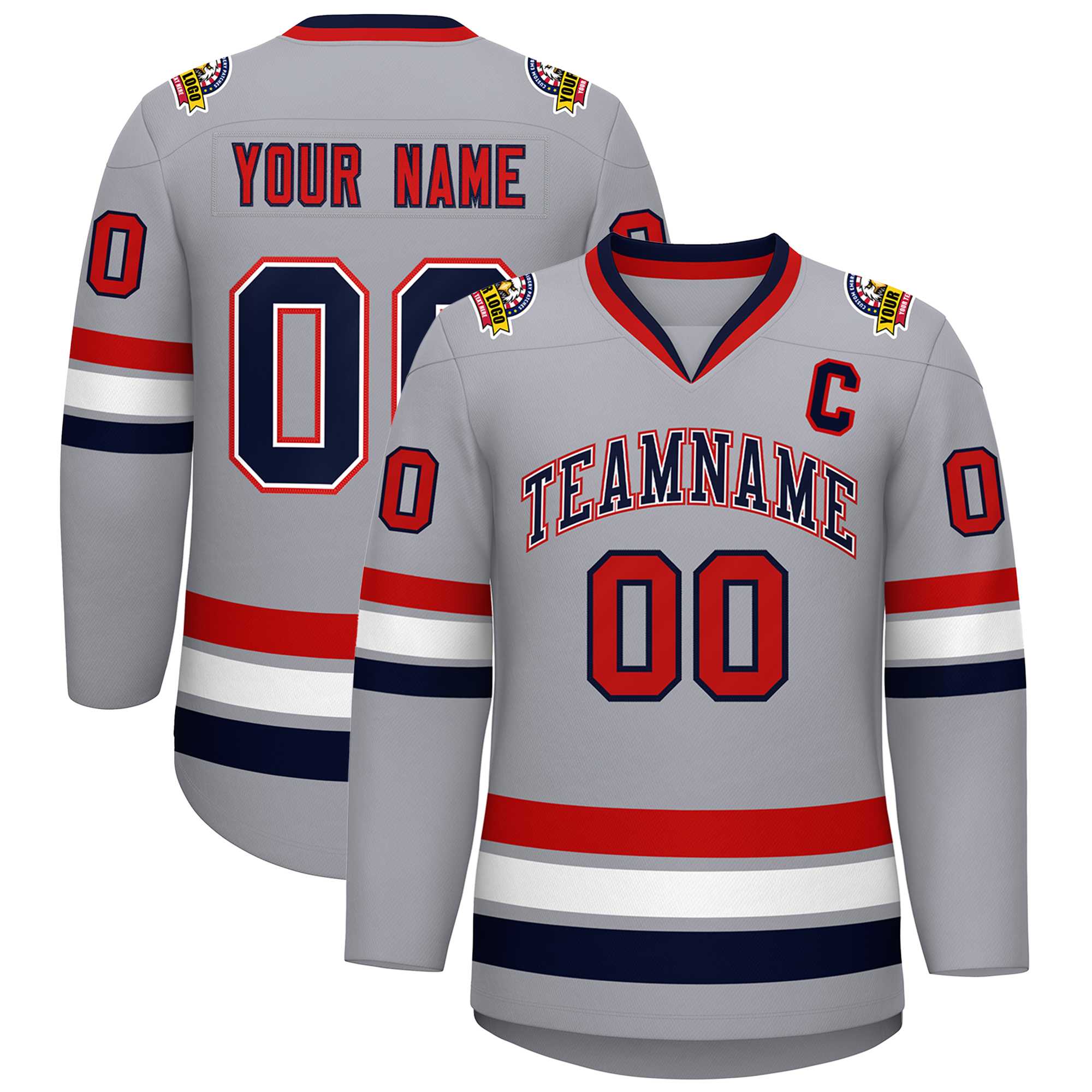 Custom Gray Navy White-Red Classic Style Hockey Jersey | KXKSHOP