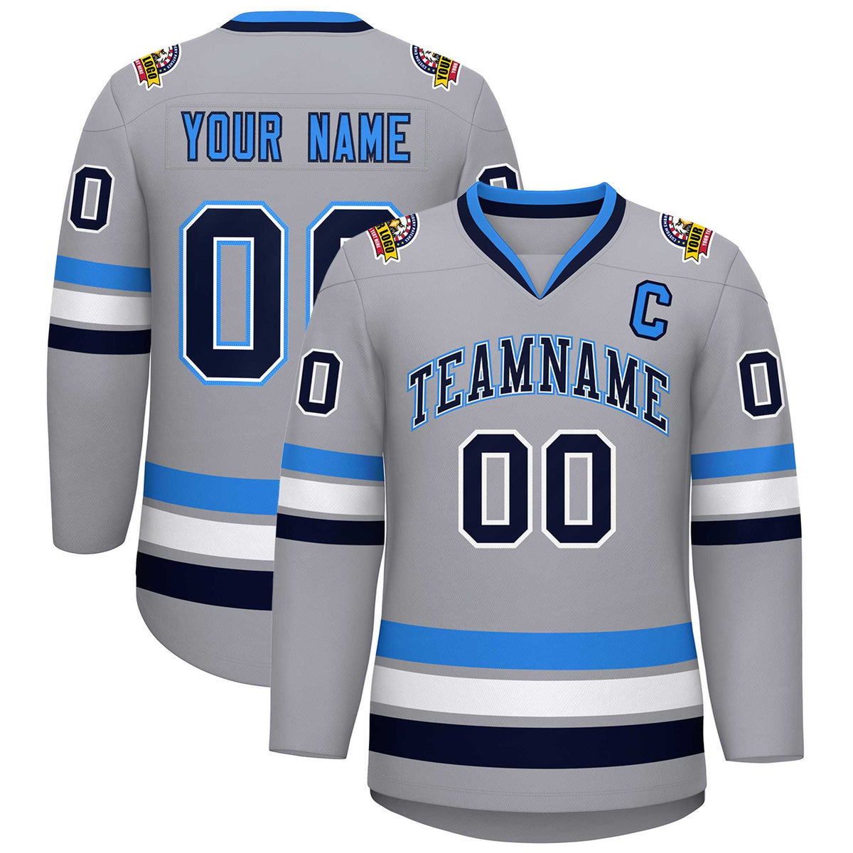 Custom Gray Navy White-Powder Blue Classic Style Hockey Jersey | KXKSHOP