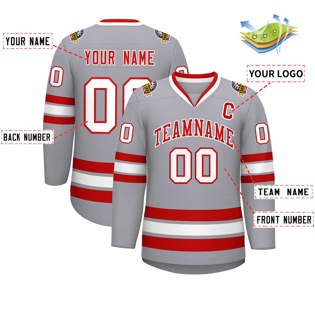 Custom Gray Red-White Classic Style Hockey Jersey | KXKSHOP