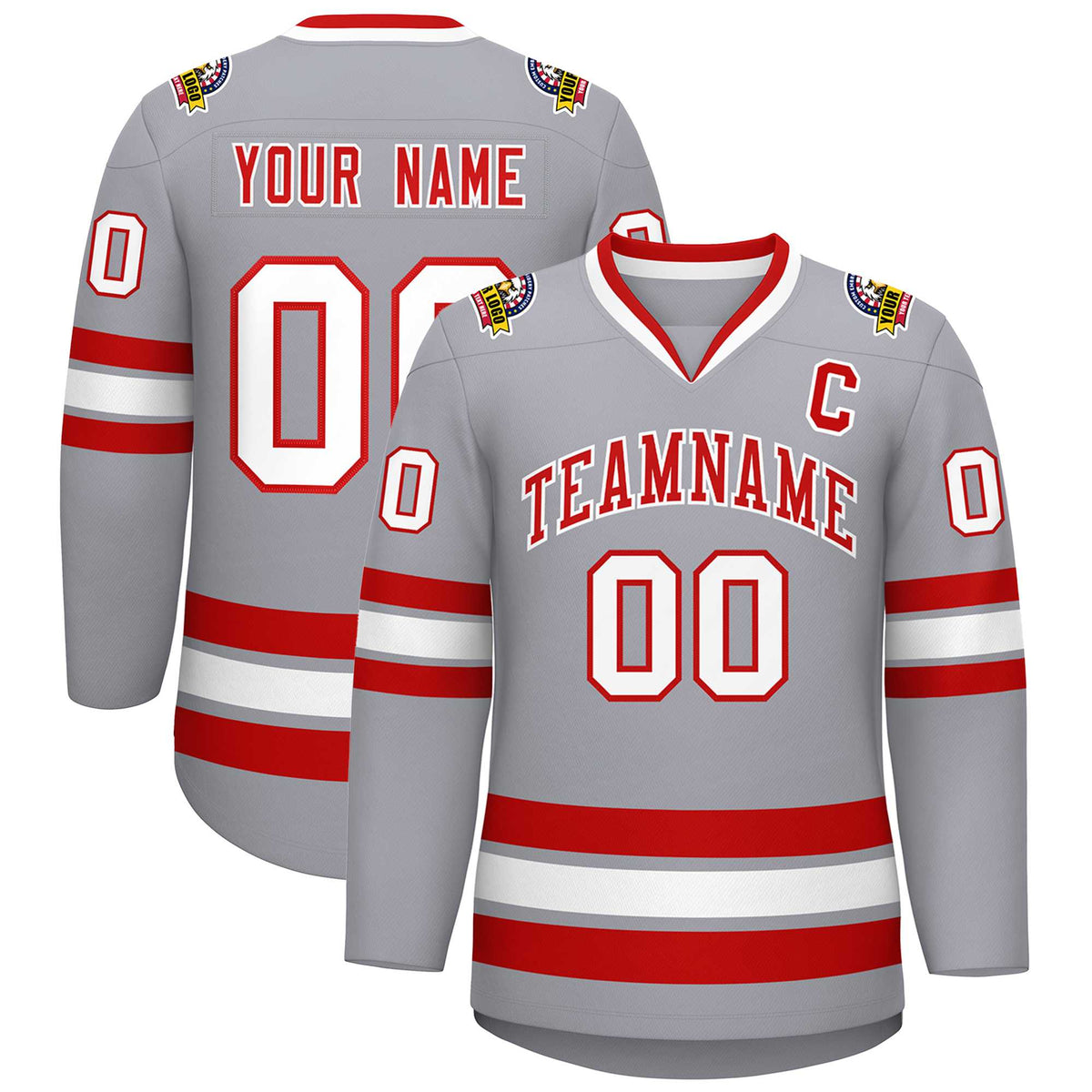 Custom Gray Red-White Classic Style Hockey Jersey | KXKSHOP