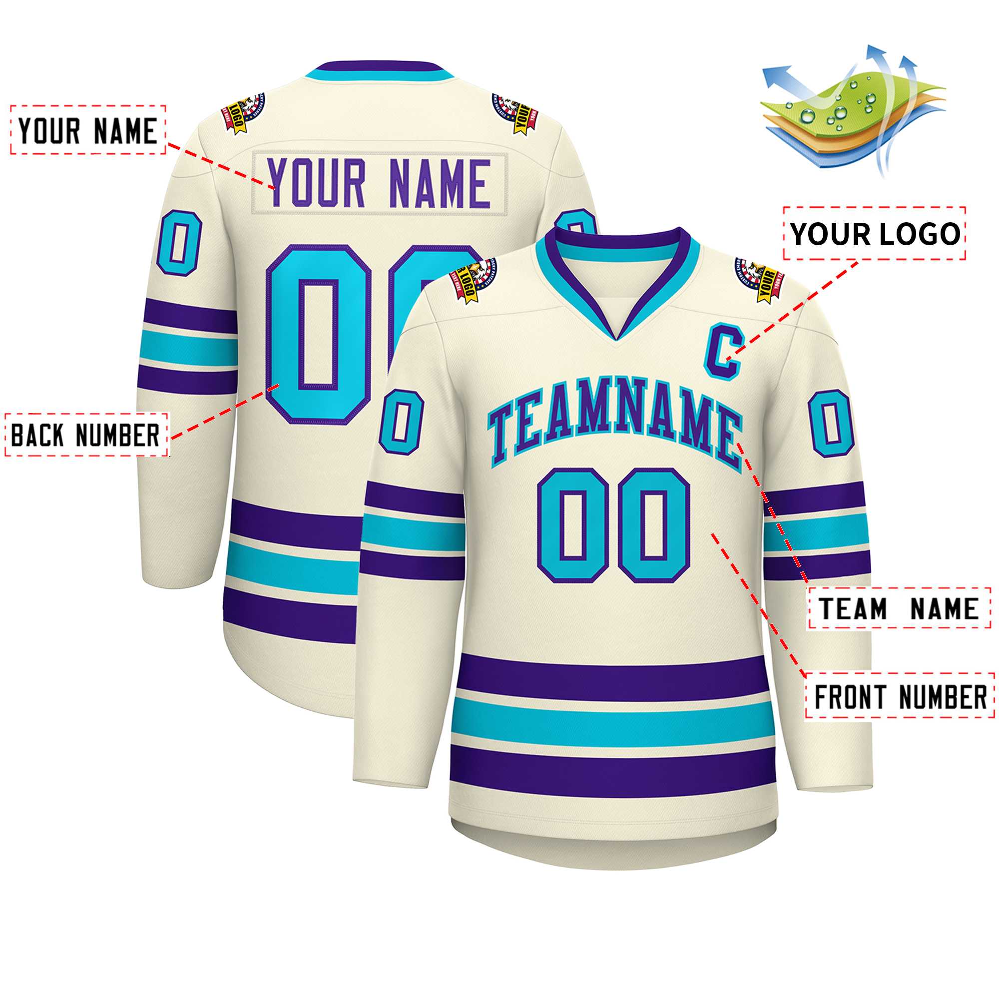 Custom Khaki Purple-Light Blue Classic Style Hockey Jersey | KXKSHOP