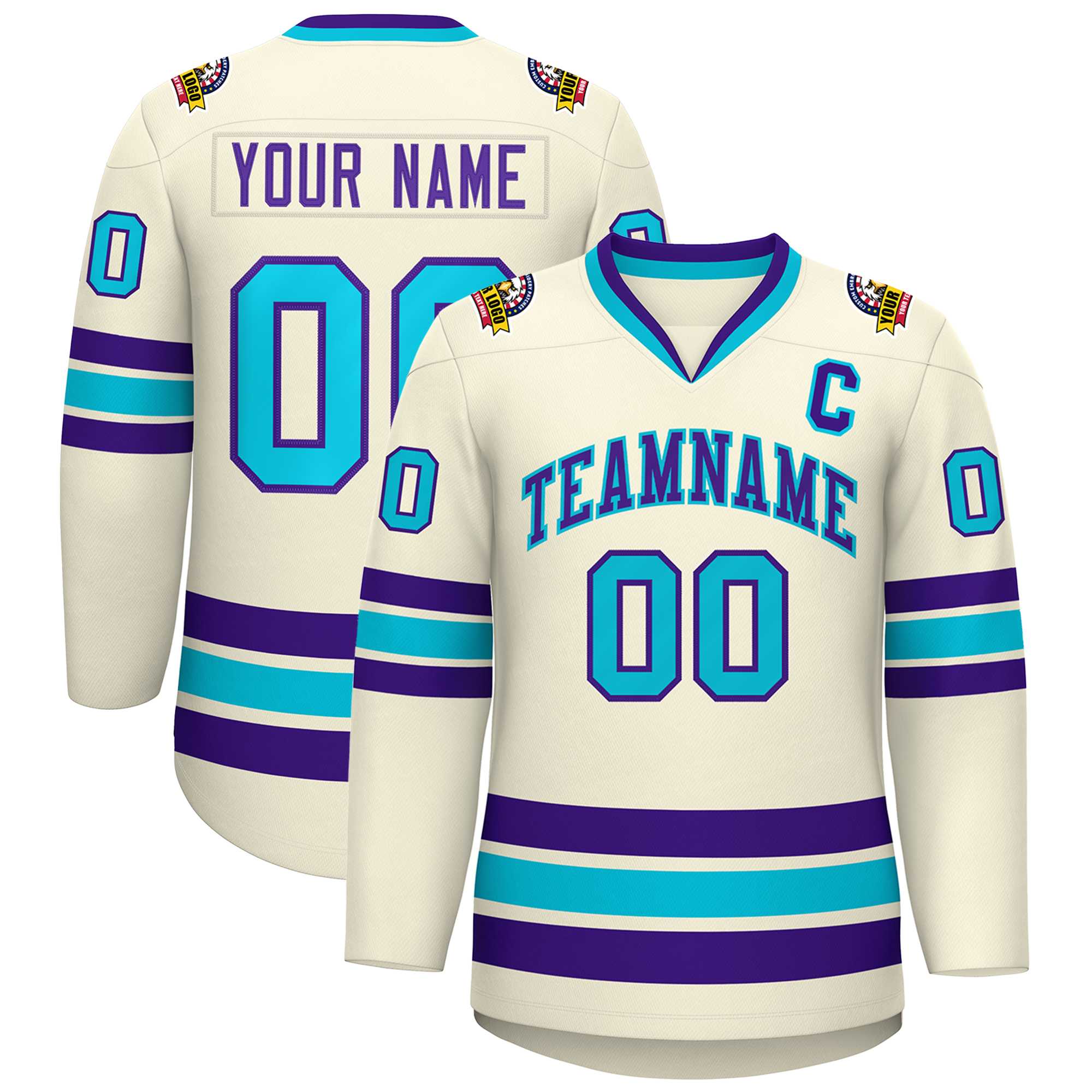 Custom Khaki Purple-Light Blue Classic Style Hockey Jersey | KXKSHOP