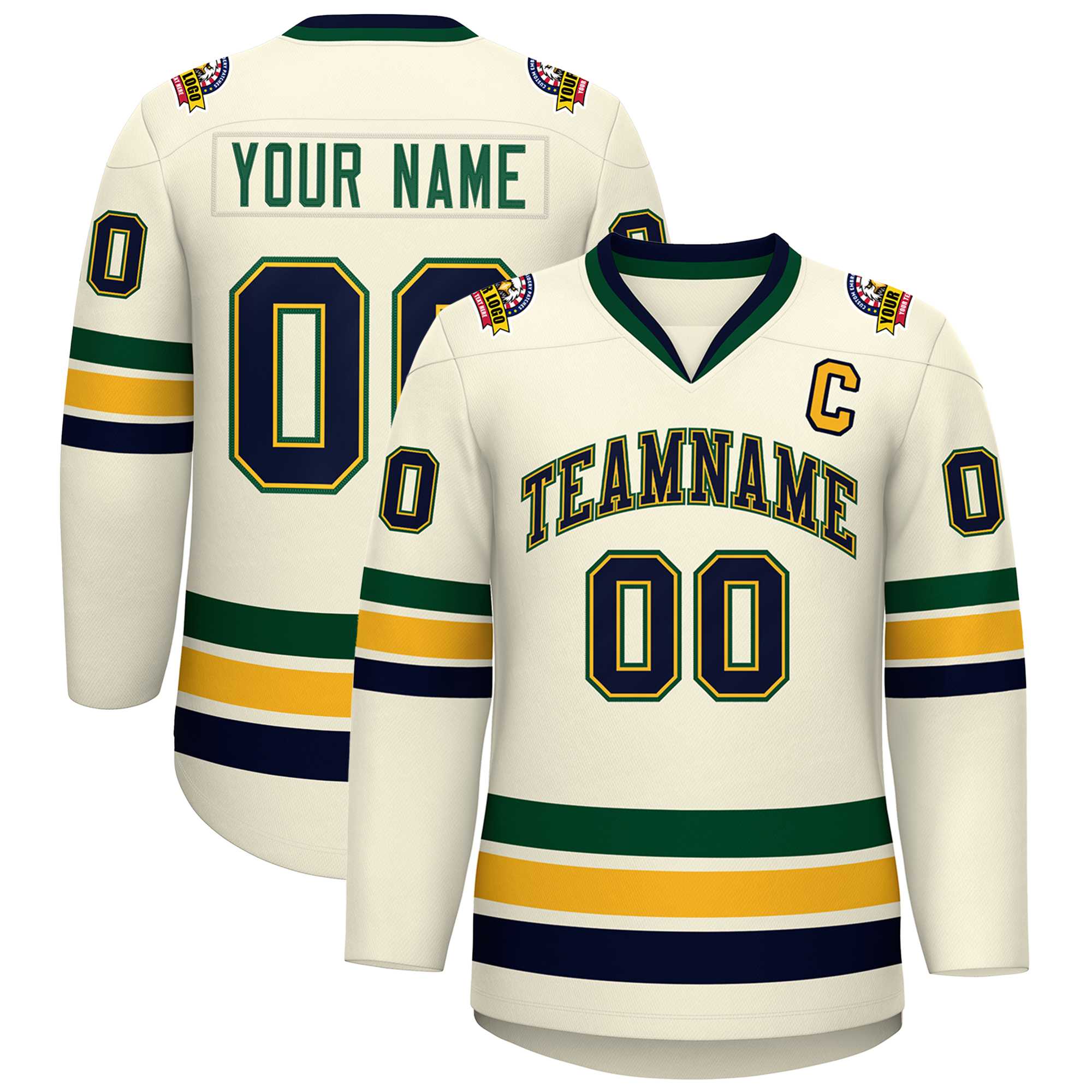 Custom Khaki Navy Gold-Green Classic Style Hockey Jersey | KXKSHOP