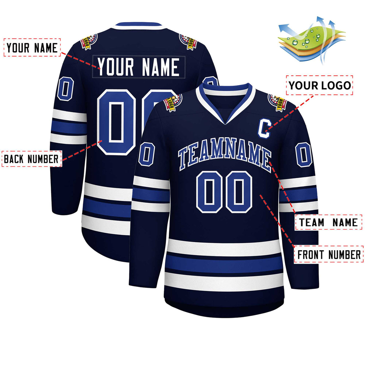 Custom Navy Royal-White Classic Style Hockey Jersey | KXKSHOP