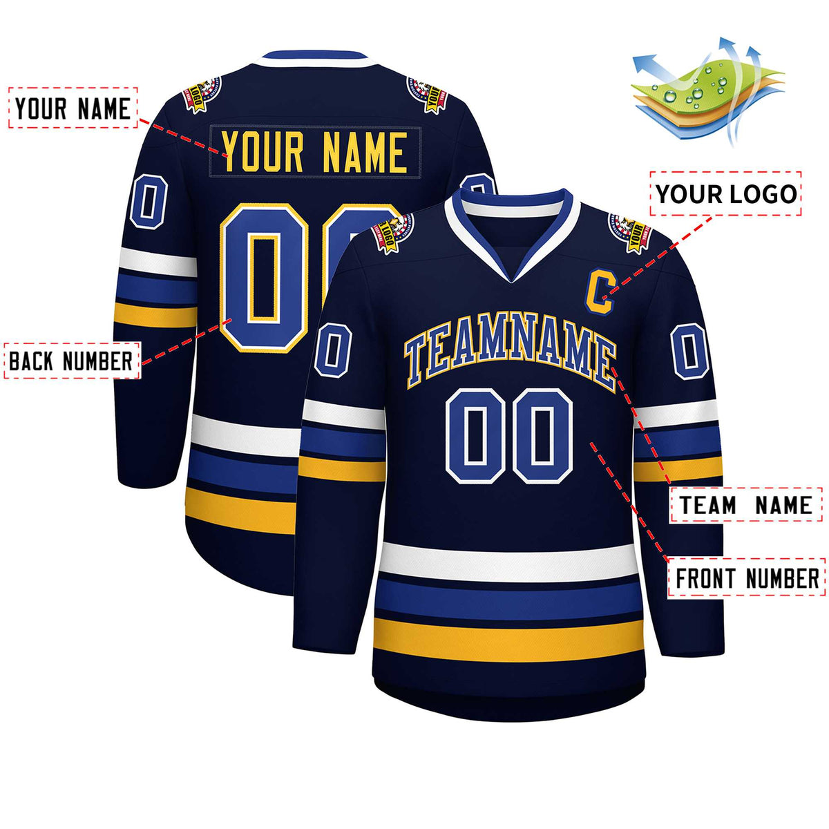 Custom Navy Royal White-Gold Classic Style Hockey Jersey | KXKSHOP