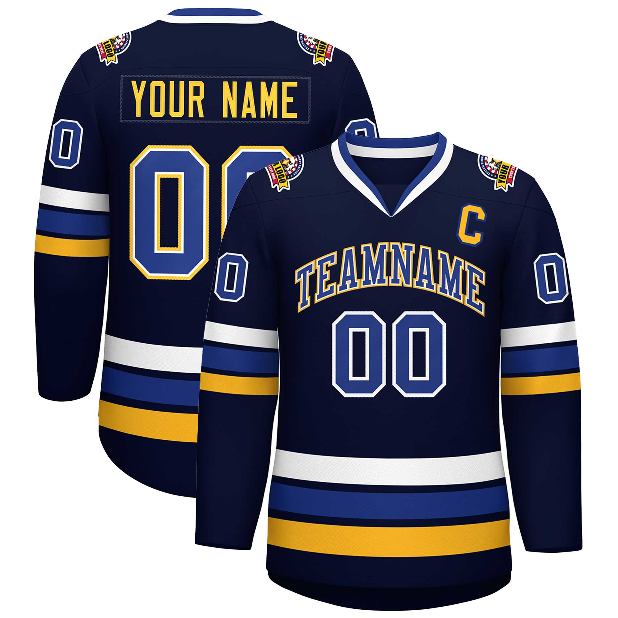 Custom Navy Royal White-Gold Classic Style Hockey Jersey | KXKSHOP