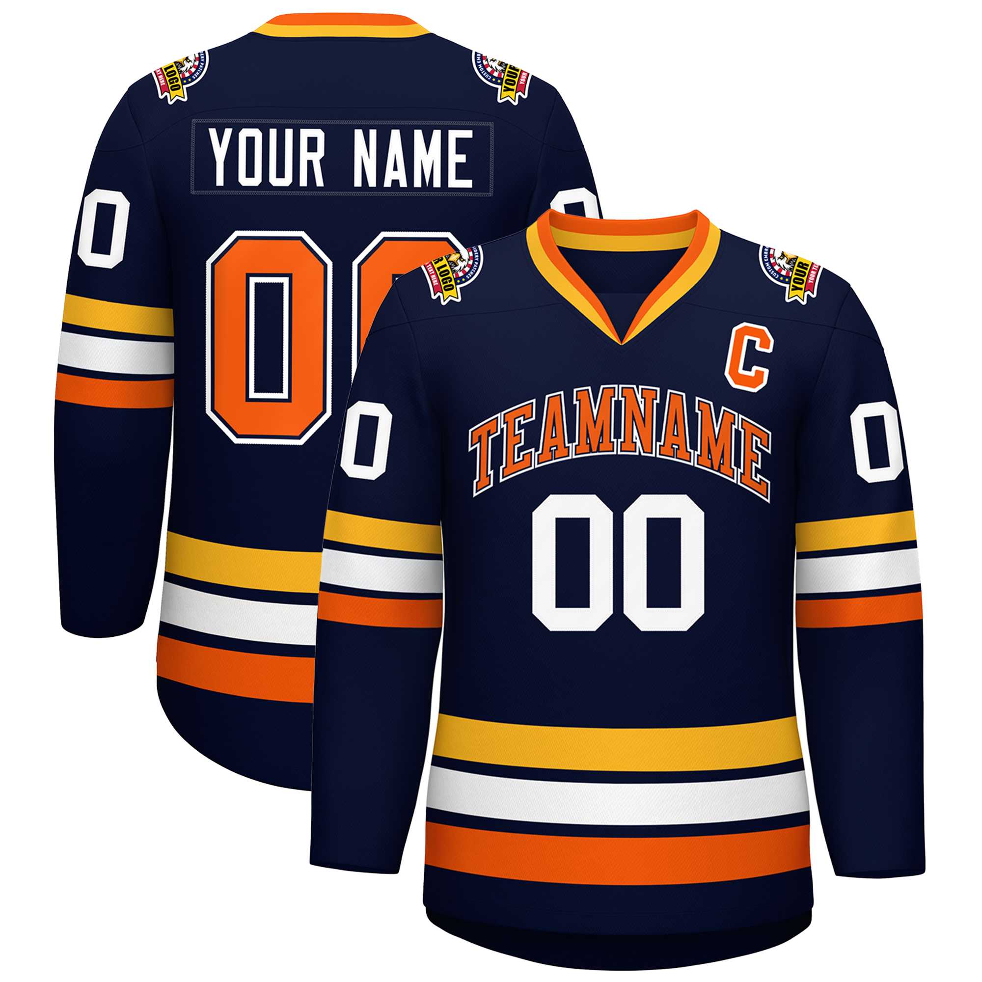 Custom Navy Orange Navy-White Classic Style Hockey Jersey | KXKSHOP