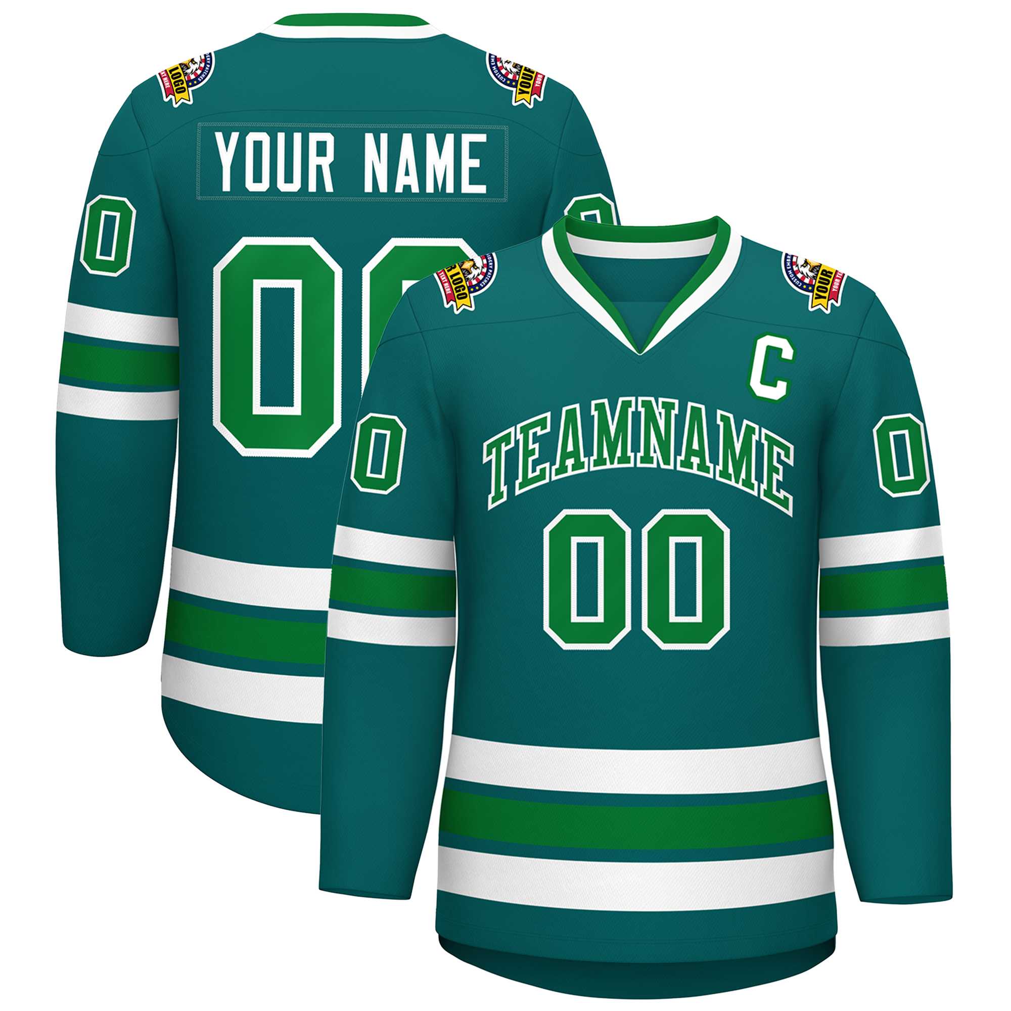 Custom Aqua Kelly Green-White Classic Style Hockey Jersey | KXKSHOP