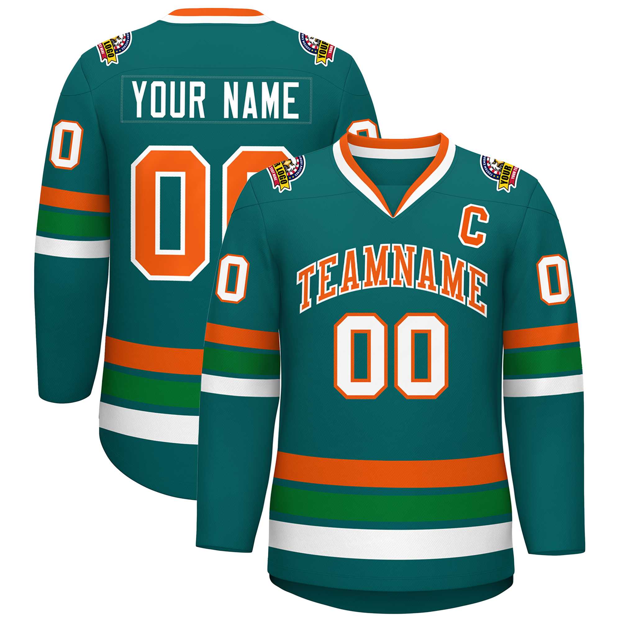 Custom Aqua Orange-White Classic Style Hockey Jersey | KXKSHOP