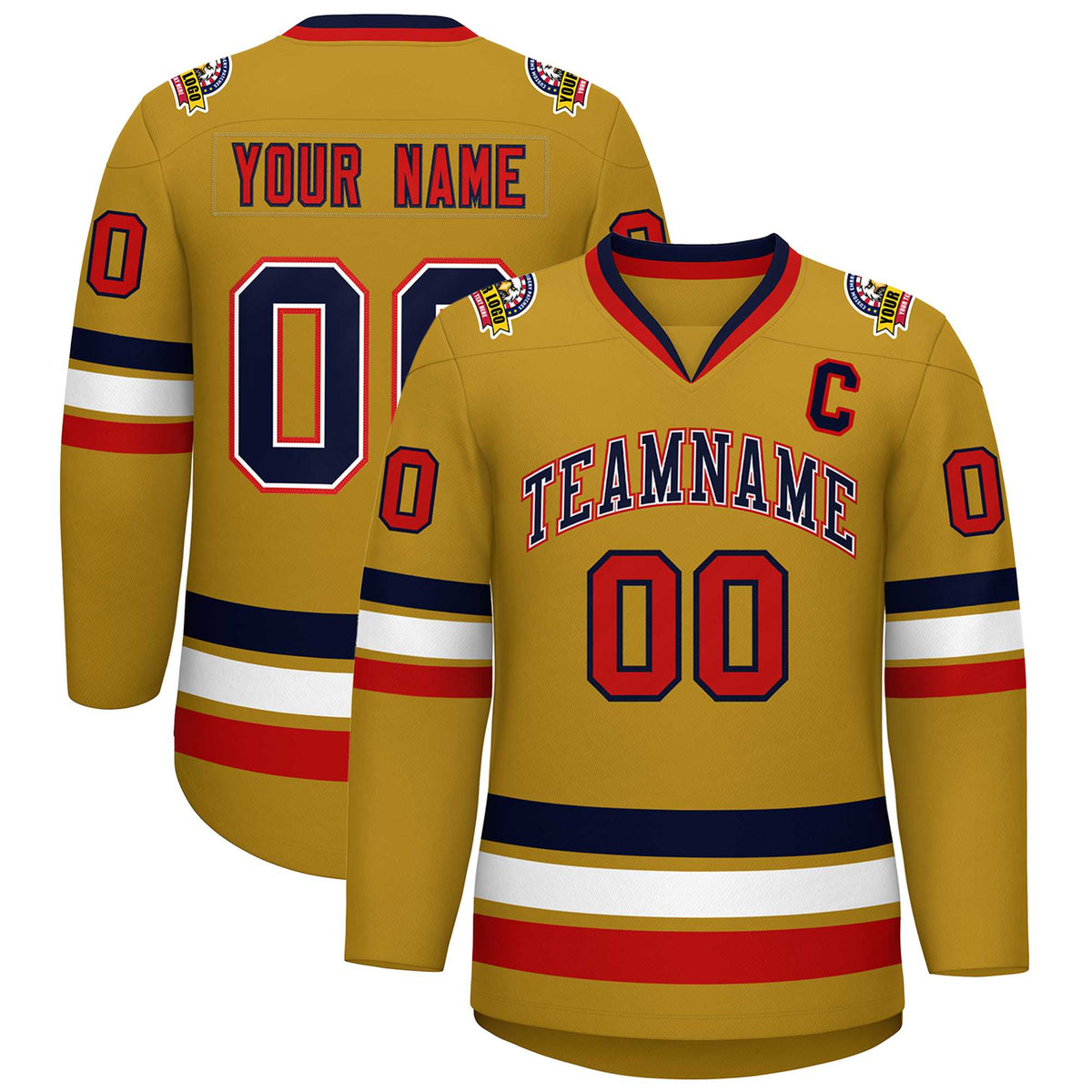 Custom Old Gold Navy White-Red Classic Style Hockey Jersey | KXKSHOP
