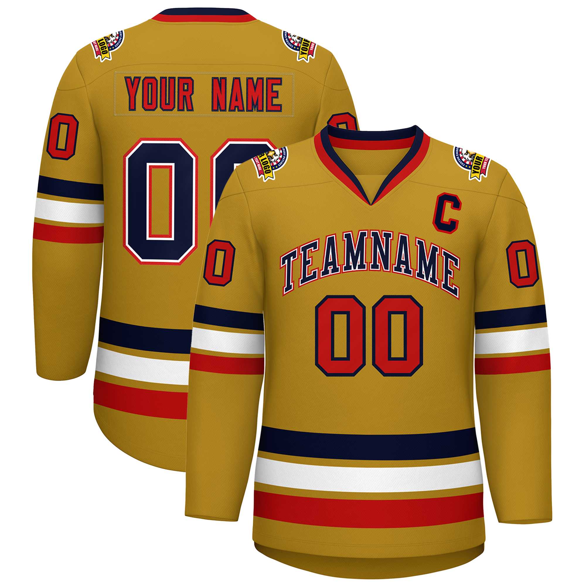 Custom Old Gold Navy White-Red Classic Style Hockey Jersey | KXKSHOP