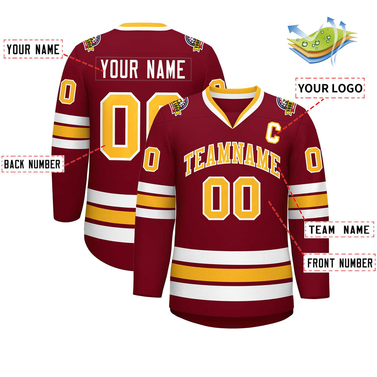 Custom Crimson Gold-White Classic Style Hockey Jersey | KXKSHOP