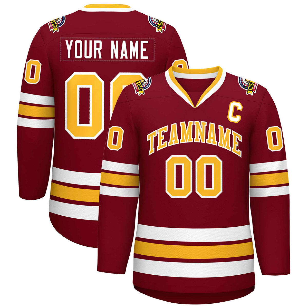 Custom Crimson Gold-White Classic Style Hockey Jersey | KXKSHOP
