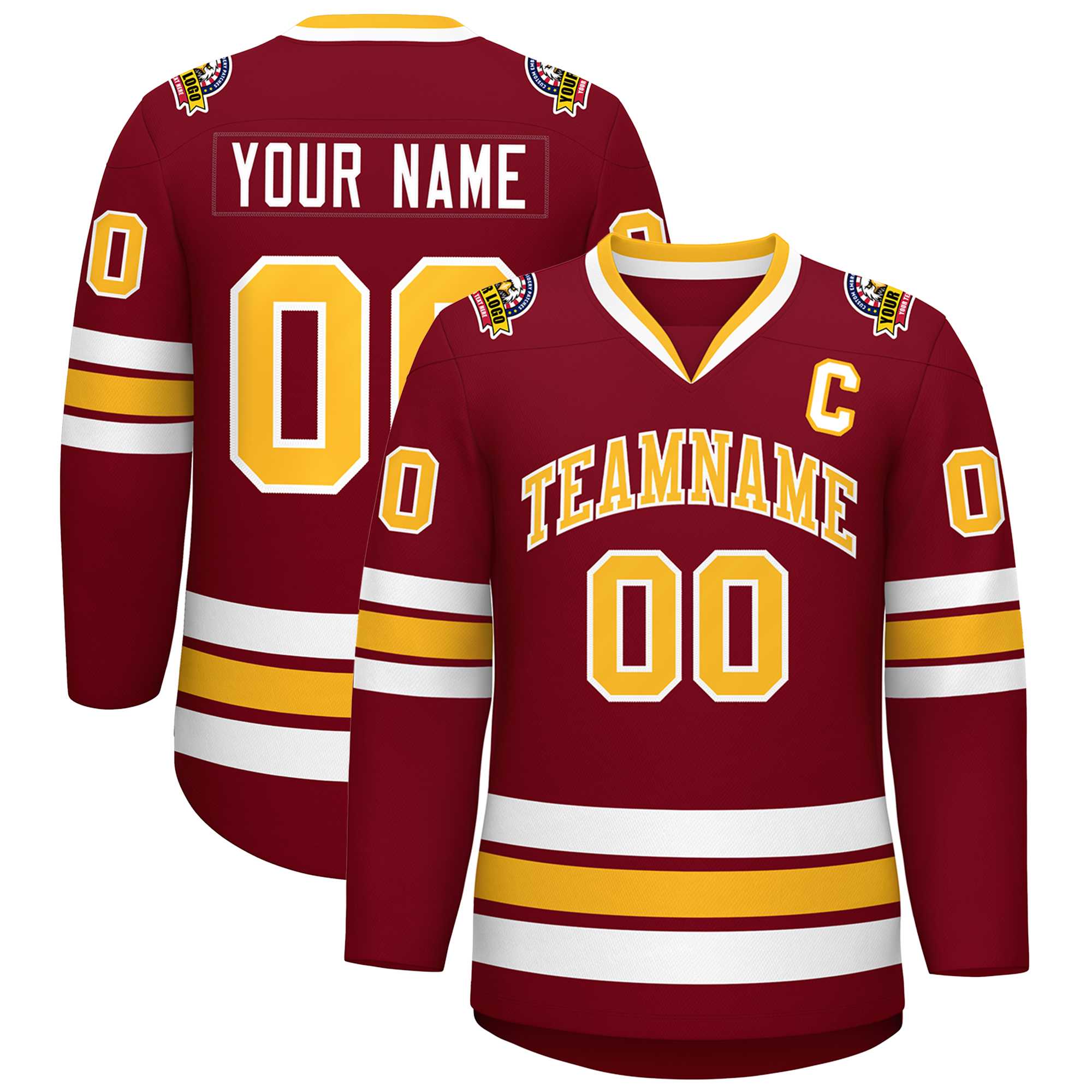 Custom Crimson Gold-White Classic Style Hockey Jersey | KXKSHOP