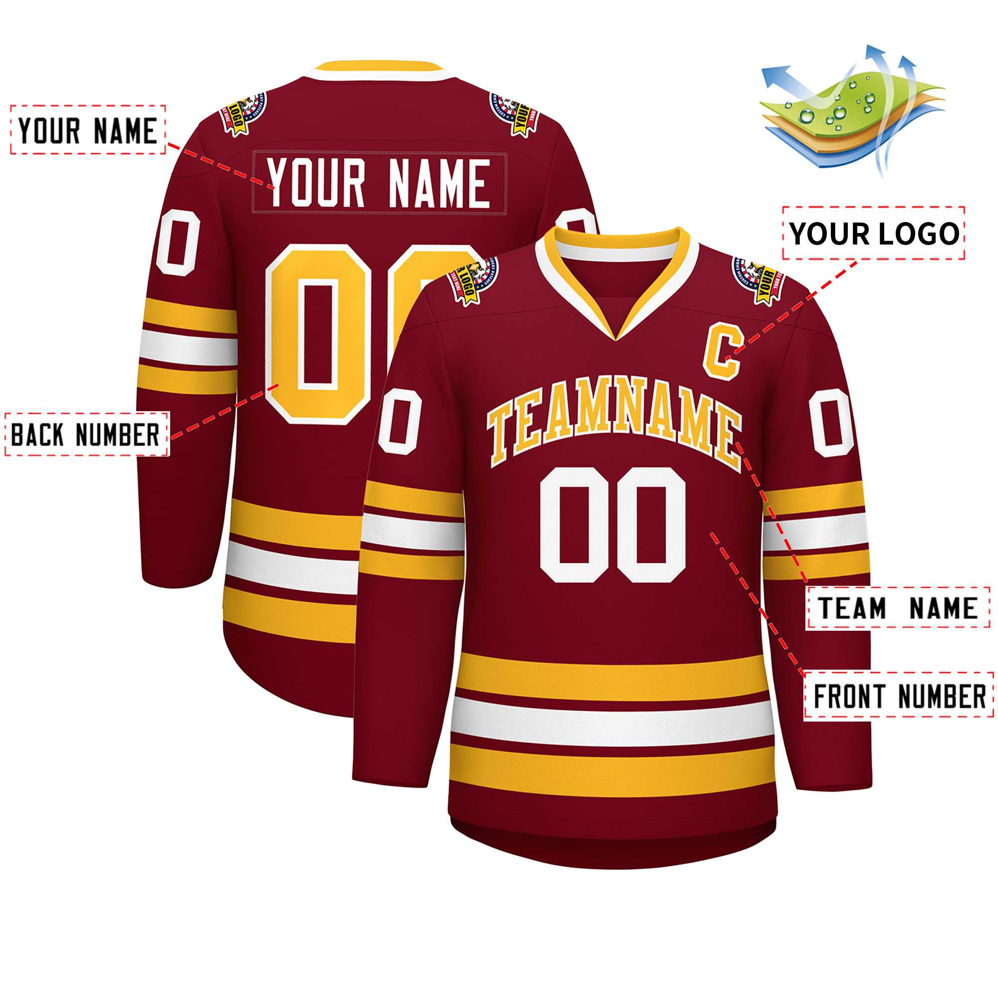 Custom Crimson Gold-White Classic Style Hockey Jersey | KXKSHOP