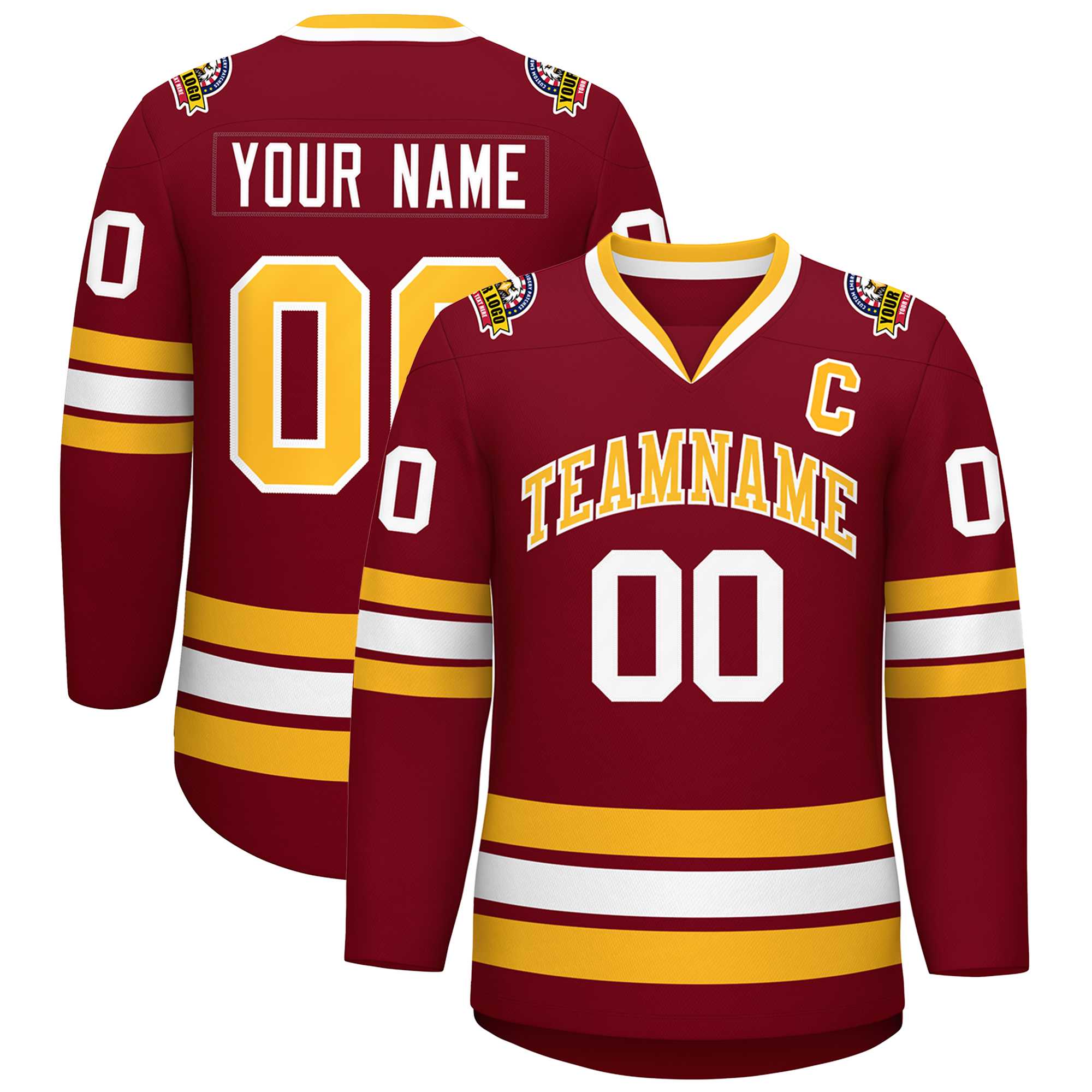 Custom Crimson Gold-White Classic Style Hockey Jersey | KXKSHOP