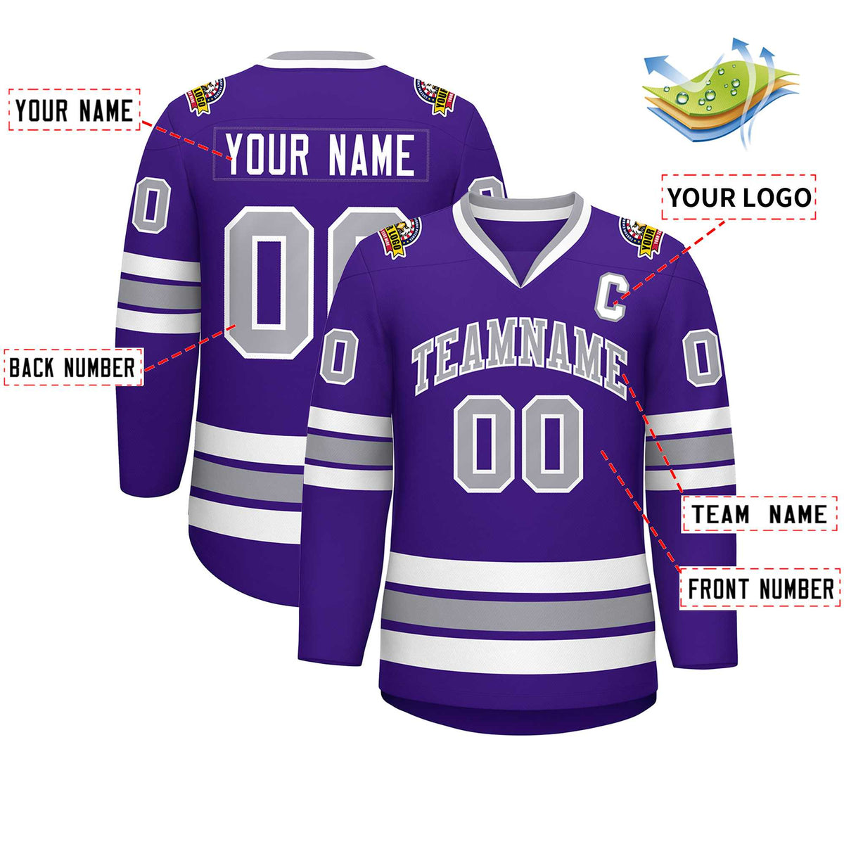 Custom Purple Gray-White Classic Style Hockey Jersey | KXKSHOP